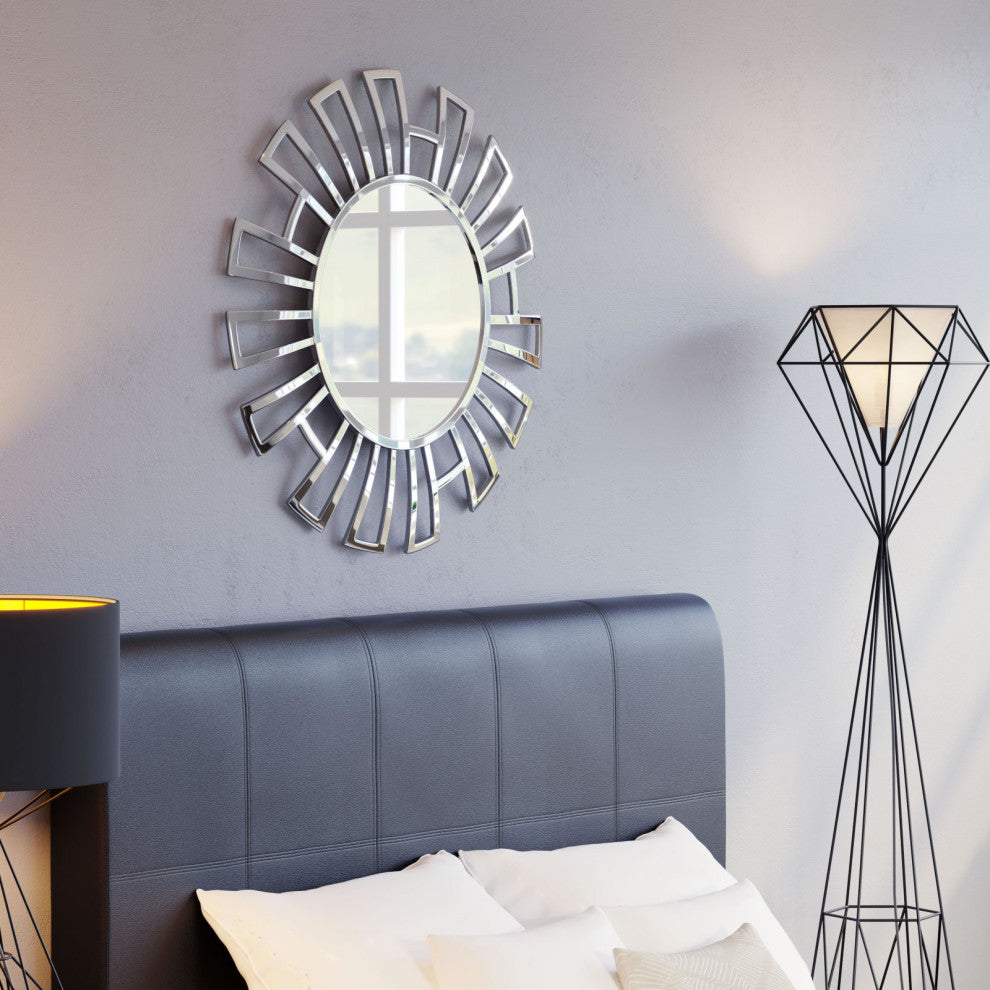 Frame Wall Mirror, Round, Aluminum, Metal, Silver, Bedroom Living
