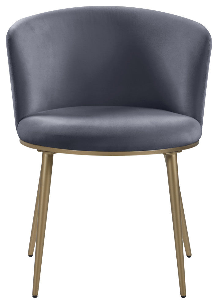 Skylar Dining Chair, Set of 2, Gray Velvet, Brushed Gold Iron Legs
