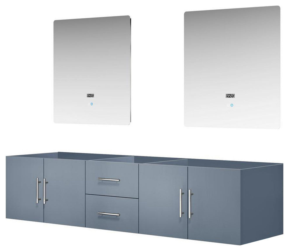 Geneva Transitional Dark Grey 80" Double Vanity with 30" Led Mirrors, no Top