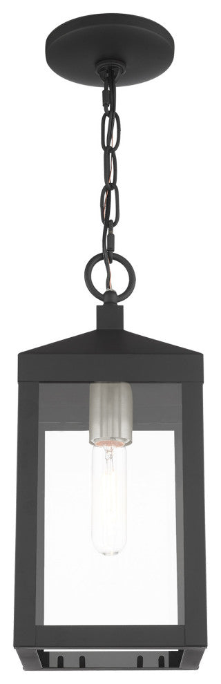 Livex Nyack 1 Light Black/Brushed Nickel Cluster Small Outdoor Pendant Lantern