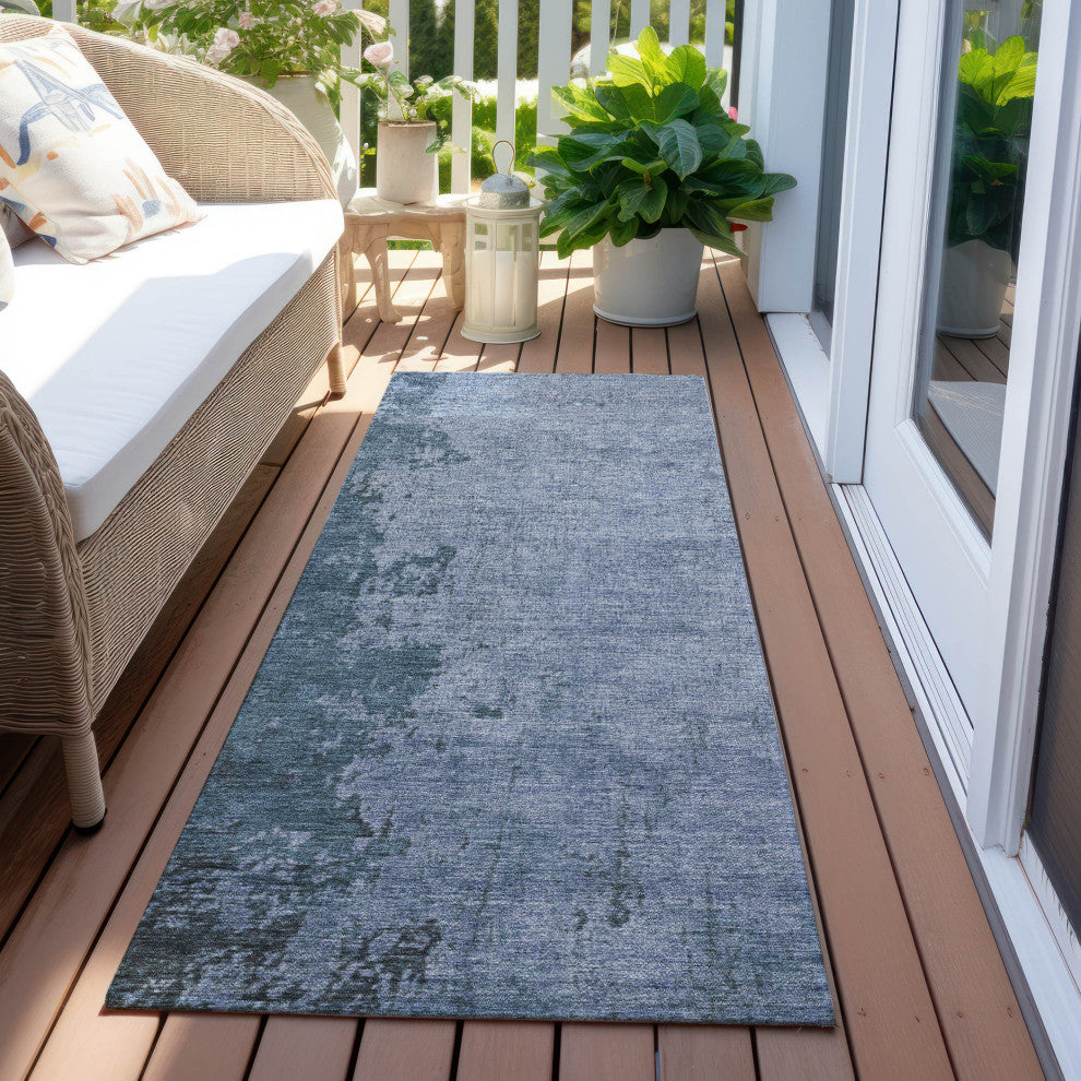 Machine Washable Indoor/Outdoor Chantille ACN1912 Blue 2'3" x 7'6" Runner Rug