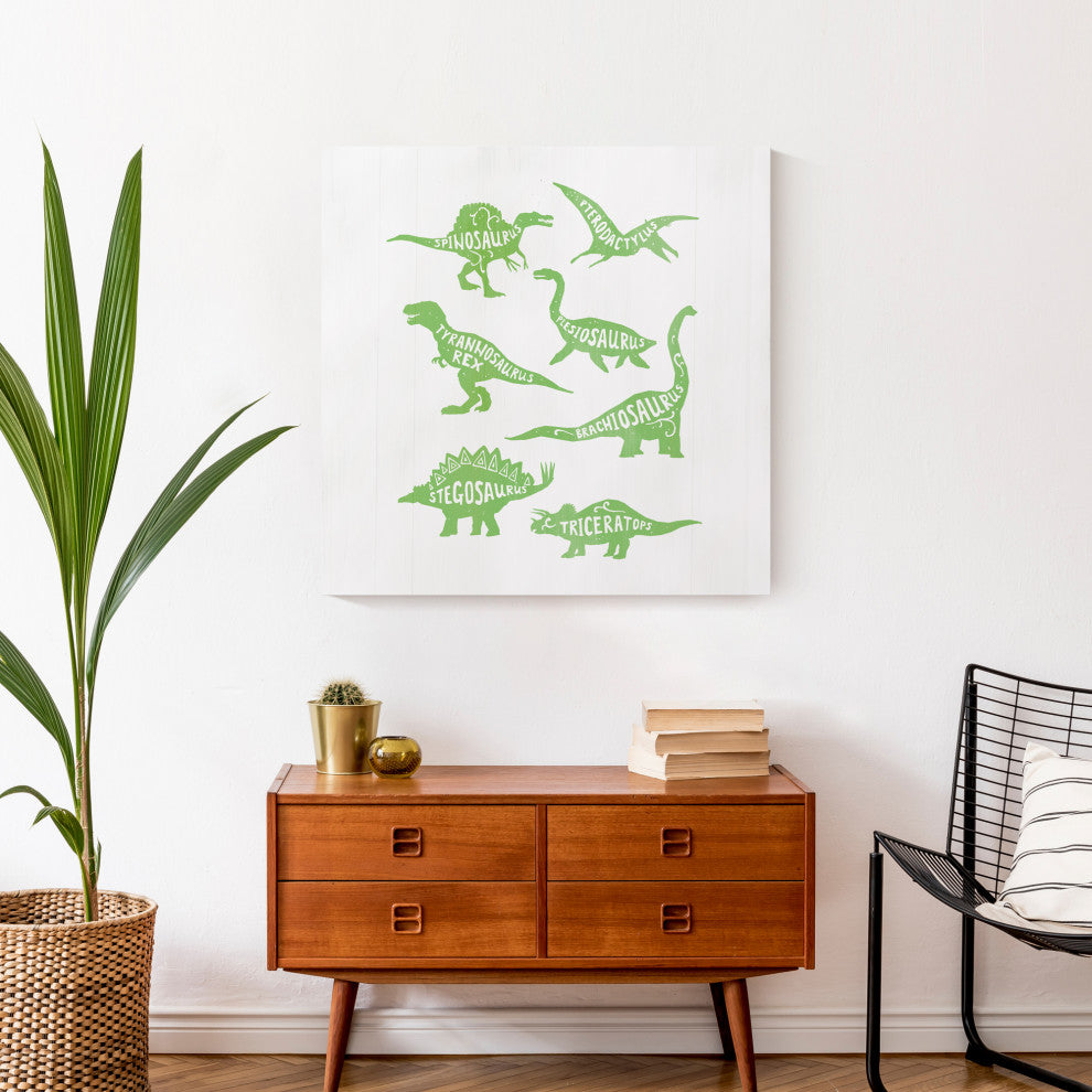 Green Dinosaurs 24x24 Canvas Wall Art