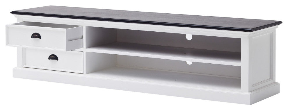 71" Classic White and Black Entertainment Unit With Two Drawers