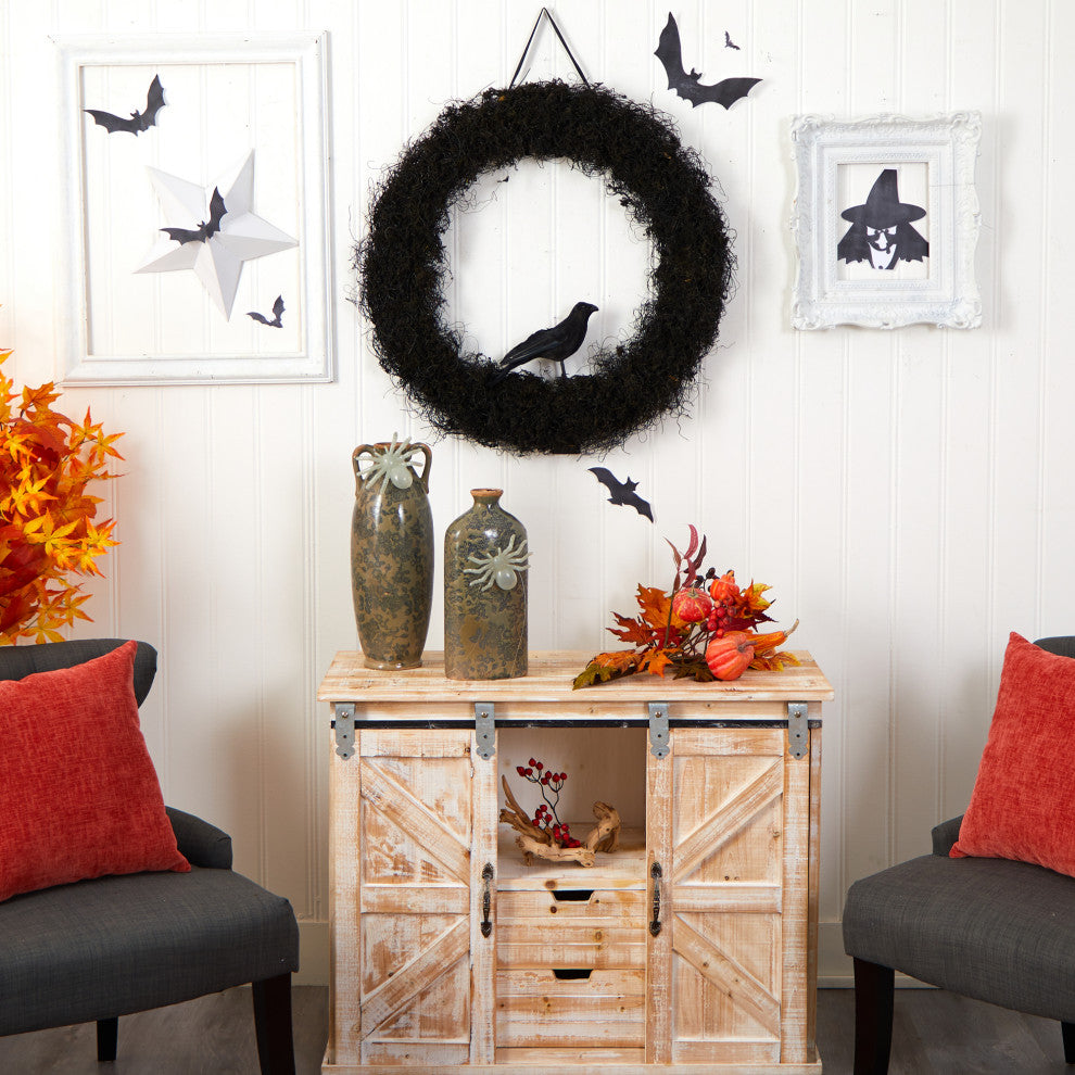 30" Halloween Black Raven Twig Wreath