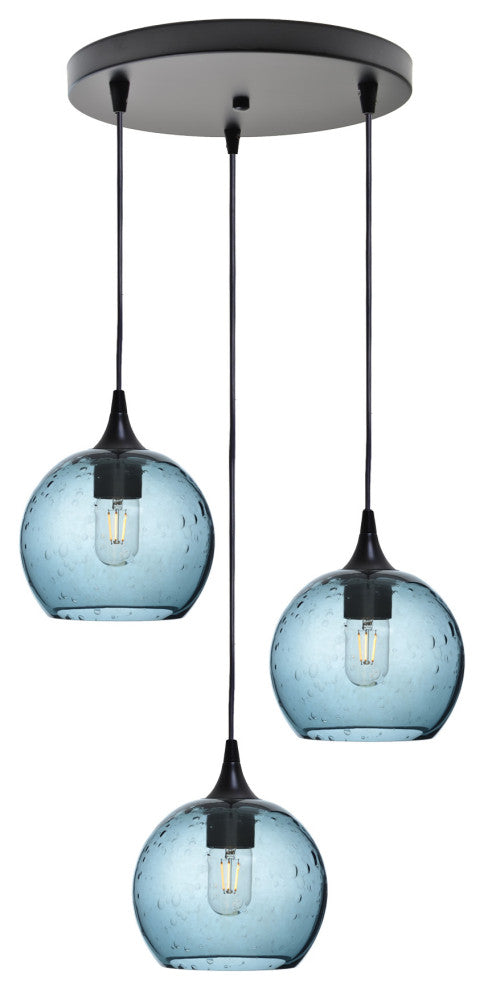 3 Pendant Cascade Chandelier, Slate Gray, Matte Black, 4 Watt