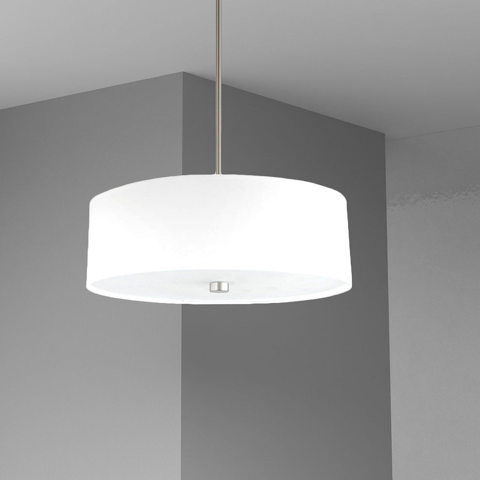 4-Light Incandescent Pendant, Satin Chrome/White Shade