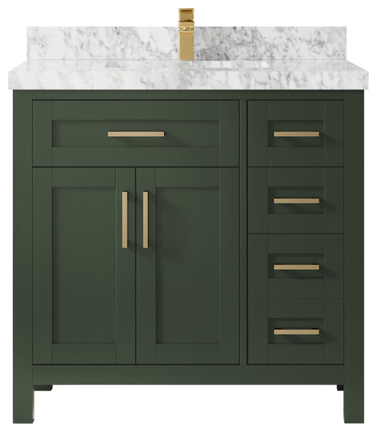 Cambridge 36 Center Sink Bath Vanity in Pewter Green 2" Carrara Marble