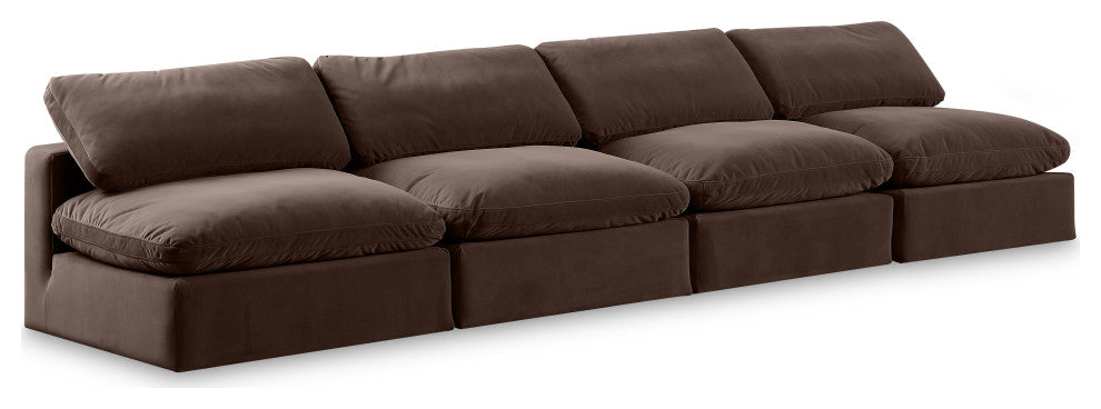 Comfy Upholstered Modular Sofa, Brown, 4-Piece: 4 Armless Chair, Velvet