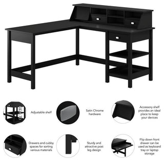 Broadview 60W L Shaped Computer Desk with Storage and Organizer in Classic Black