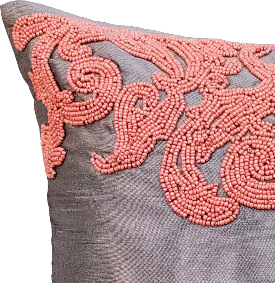 Silver Decorative Pillow Covers 22"x22" Silk, Peach Waters