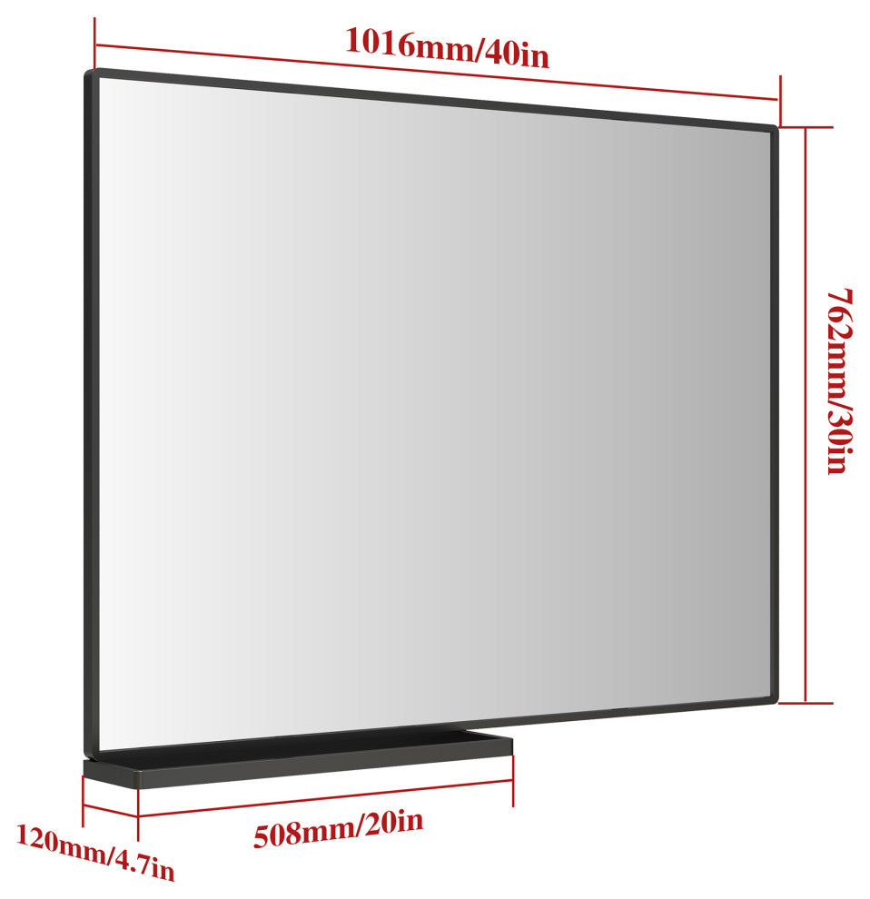 Large Rectangular Framed Wall Mount Bathroom Vanity Mirror, 40 X 30