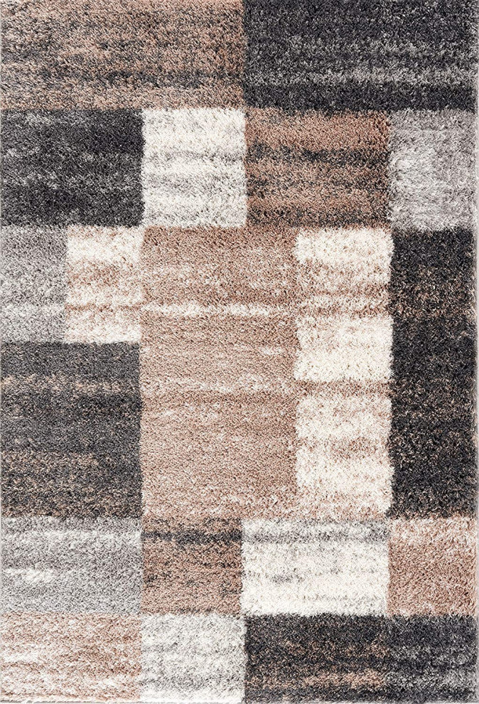 7"x9" Beige Modern Blocks Area Rug