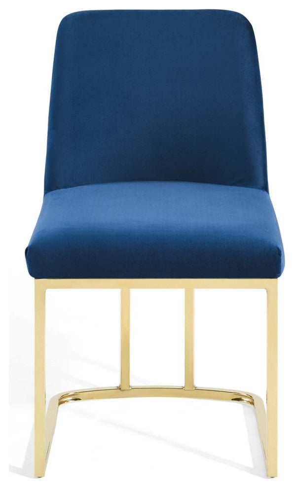 Side Dining Chair, Velvet, Metal, Gold Blue Navy, Modern, Cafe Bistro Restaurant