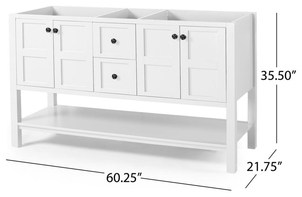 Anna Contemporary 60" Wood Bathroom Vanity, Counter Top Not Included, White
