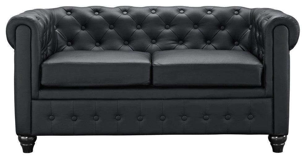 Modern Black Earl Upholstered Vinyl Loveseat