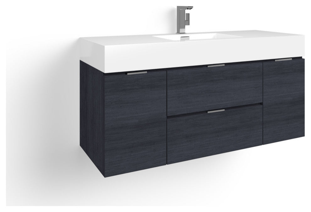 Boutique Bath Vanity, Gray Oak, 48", Single Sink, Wall Mount