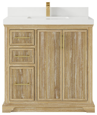 Alys Teak 36 Bathroom Vanity Center Sink Whitewashed 2" White Quartz