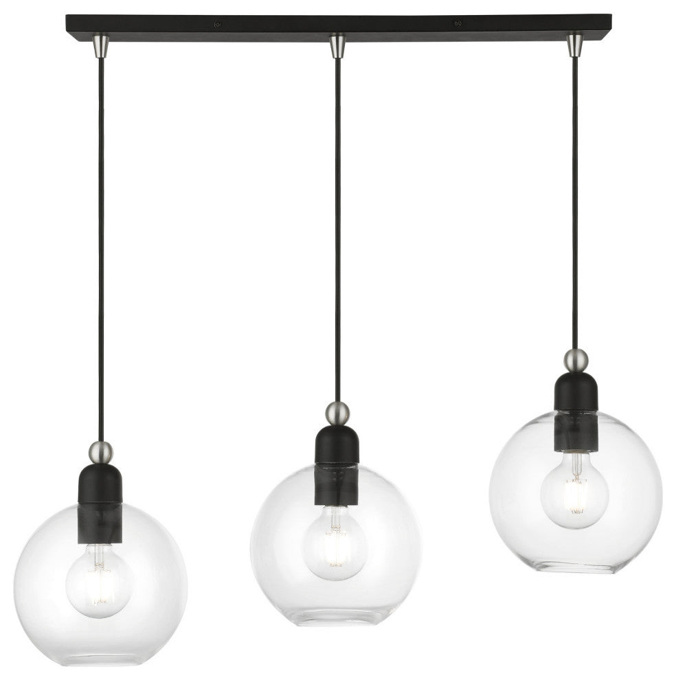 Downtown 3 Light Black With Brushed Nickel Accents Sphere Linear Chandelier