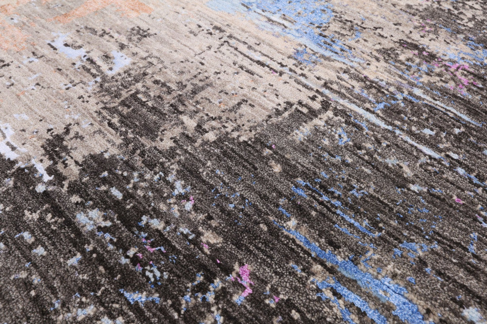 Abstract Wool and Silk Hand Knotted Rug 5' 11" X 9' 2" Q6855
