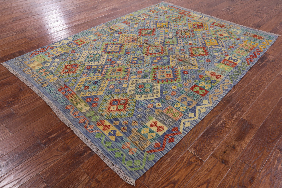 5' 11" X 7' 8" Kilim Flat Weave Reversible Rug Q8298