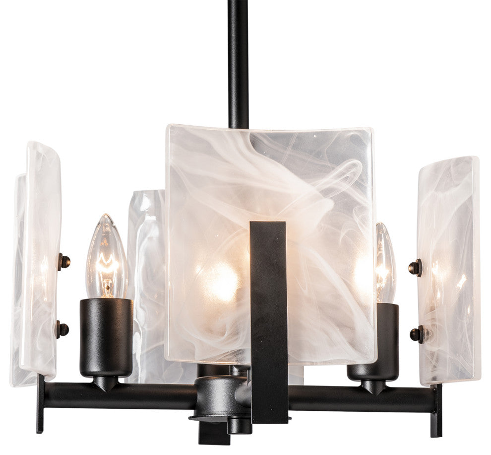 Arc 4-Light Semi-Flush/Pendant, Black Finish, White Swirl Glass