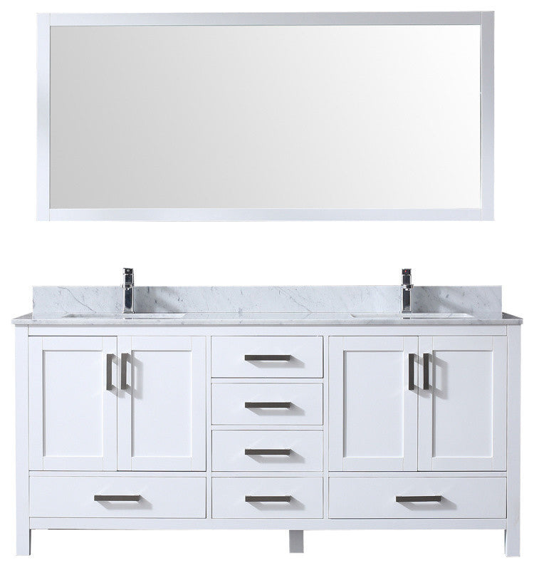 72" Double Vanity With Carrera Marble Top, Sinks and 70" Mirror