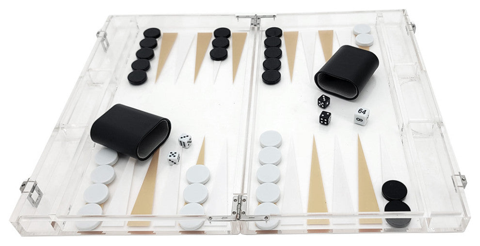 OnDisplay Luxe Acrylic Backgammon Set - Deluxe Portable Folding Game Set with D