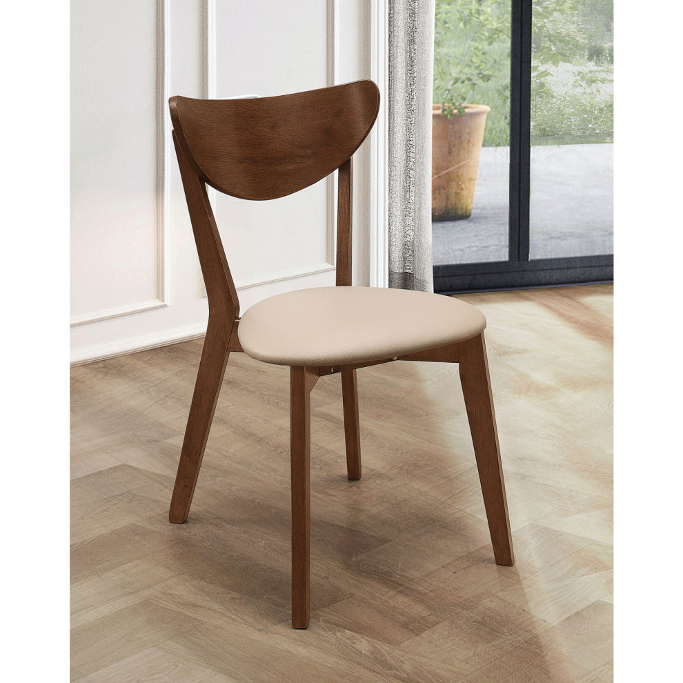Set of 2 Dining Side Chairs, Beige and Chesnut
