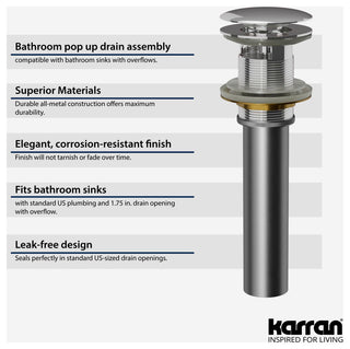 Karran PUOF25 Pop-Up Vanity Bowl Drain With Overflow, Chrome