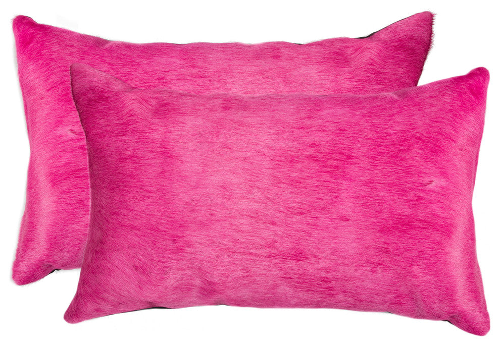 12"x20" Torino Cowhide Pillows, Set of 2, Fuschia