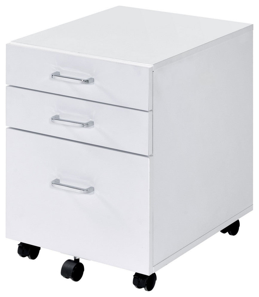 Benzara BM251191 Cabinet With 3 Drawers and Wheels, White
