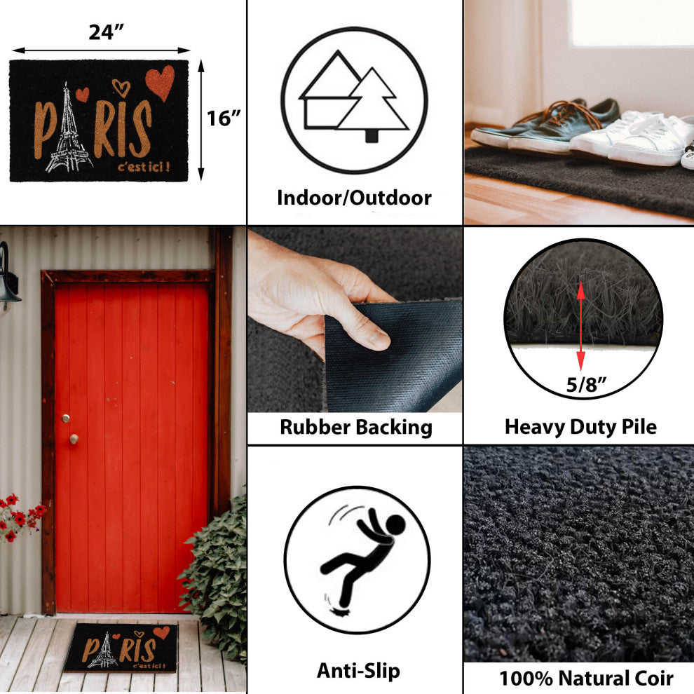 Sheltered Coconut Door Mat Printed, 24x16, Paris C'est Ici