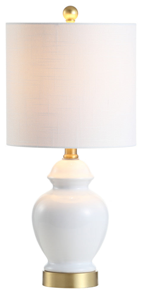 Perry 20" Ceramic and Metal Led Table Lamp, White and Brass Gold