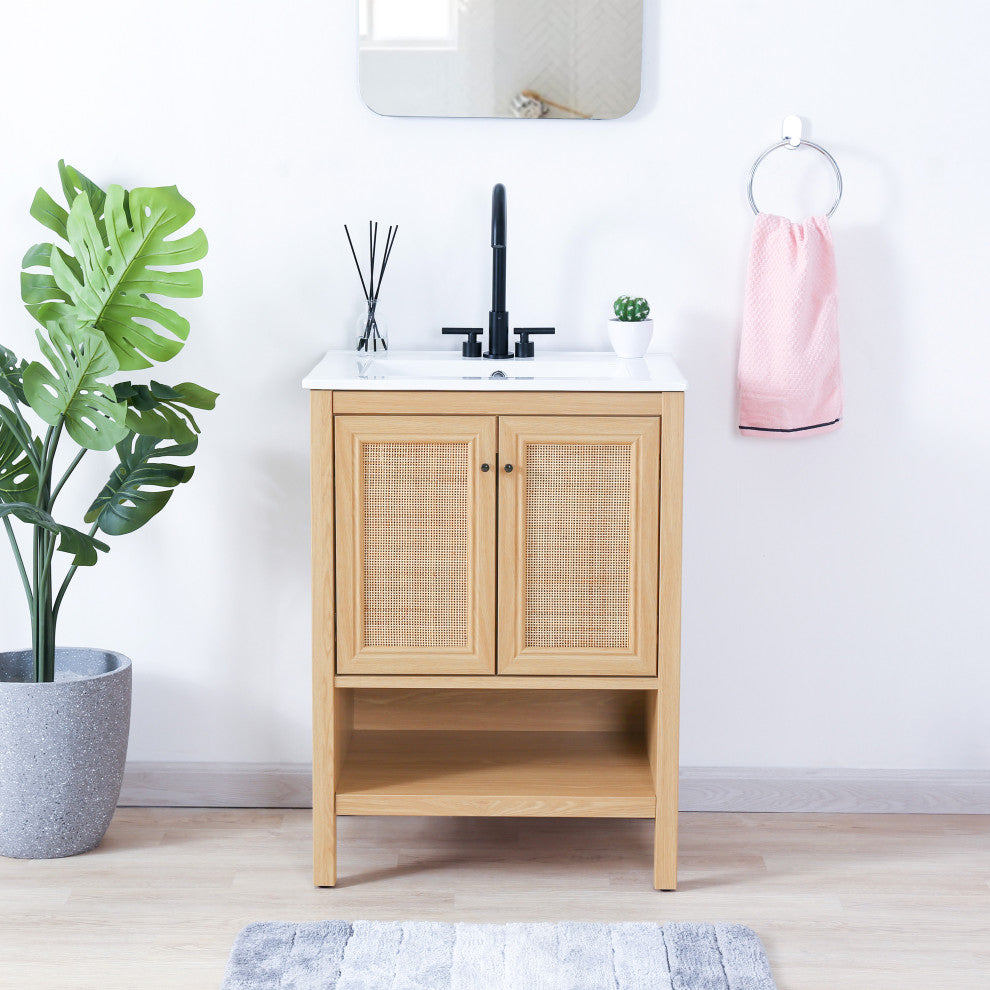 Jasper Rattan Modern 2-Shelf Bath Vanity Cabinet Only, Sink Basin Not Included