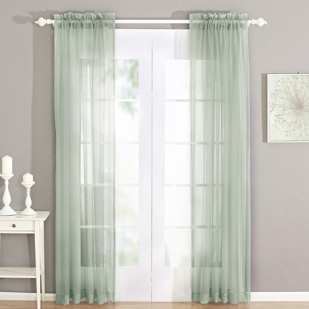 Solid Voile Curtain Set, Aqua Gray, 56"x96"