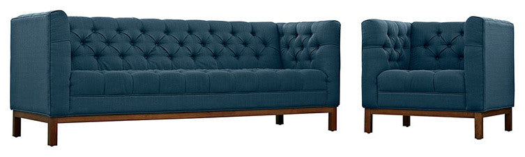 Modern Azure Panache Living Room Set Upholstered Fabric, 2-Piece Set