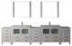 Virtu Dior 118" Double Bathroom Vanity, White, Polished Chrome Faucet, Mirrors