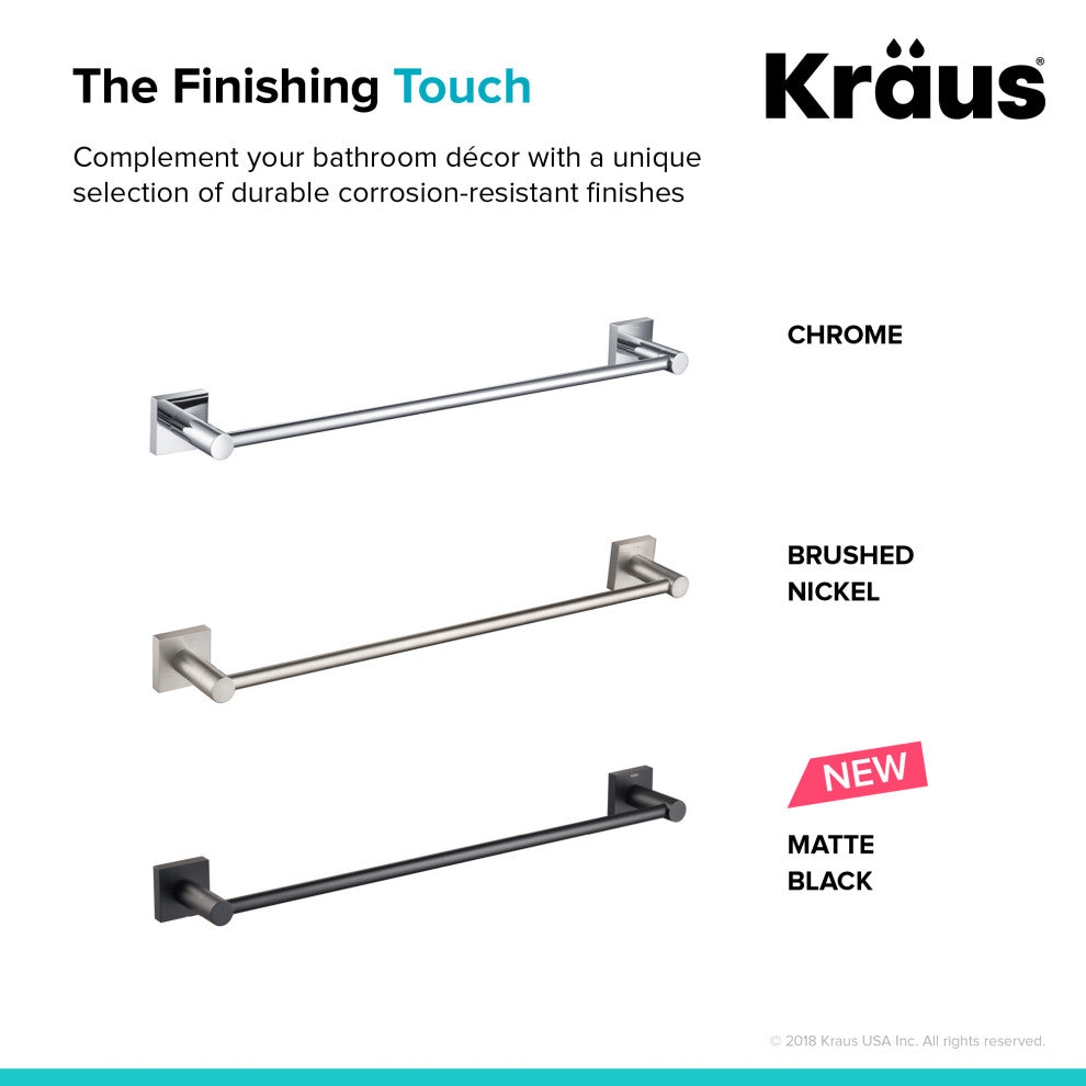 Ventus Bathroom 18" Towel Bar, Matte Black