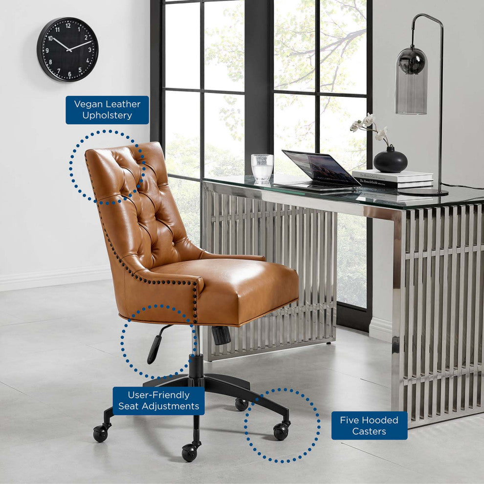 Regent Tufted Vegan Leather Office Chair Black Tan