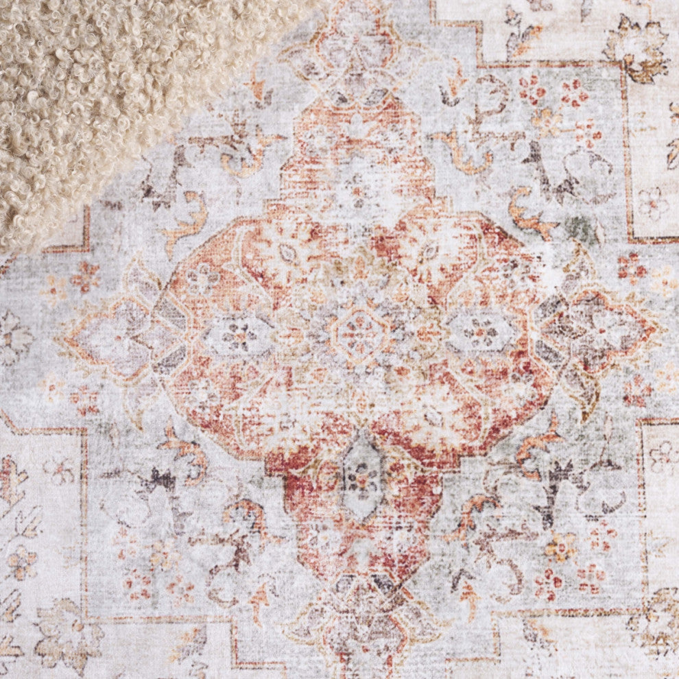 Safavieh Arizona Machine-Washable Collection ARZ305 Rug, Beige/Rust, 2'6"x8'