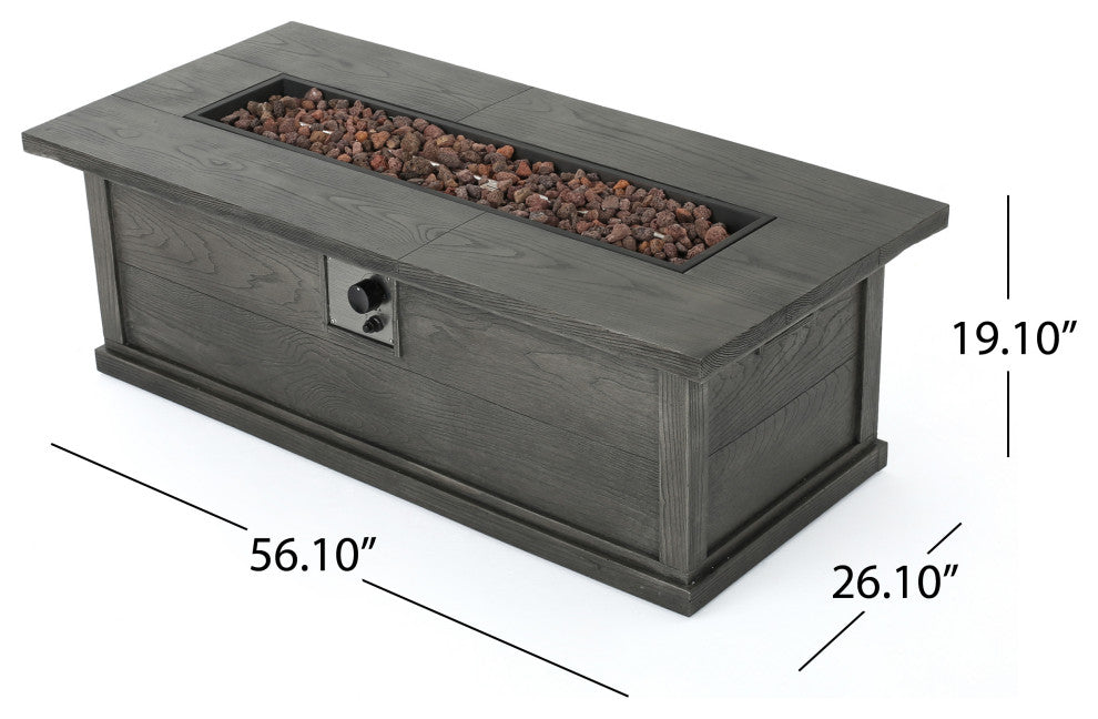 Lecanto Outdoor 50,000 BTU Rectangular Fire Pit, No Tank Holder, Gray Wood Patt