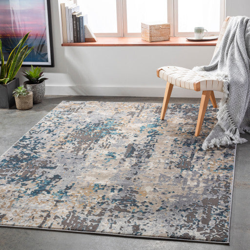 Surya Pune PUN-2307 5'3"x7'3" Rug, Charcoal/Black/Beige/Khaki/Brown/Camel/Teal