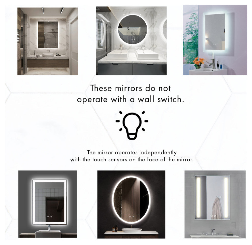 Luminous Dimmable LED Mirror with Defogger, 48"x36"x1.75"