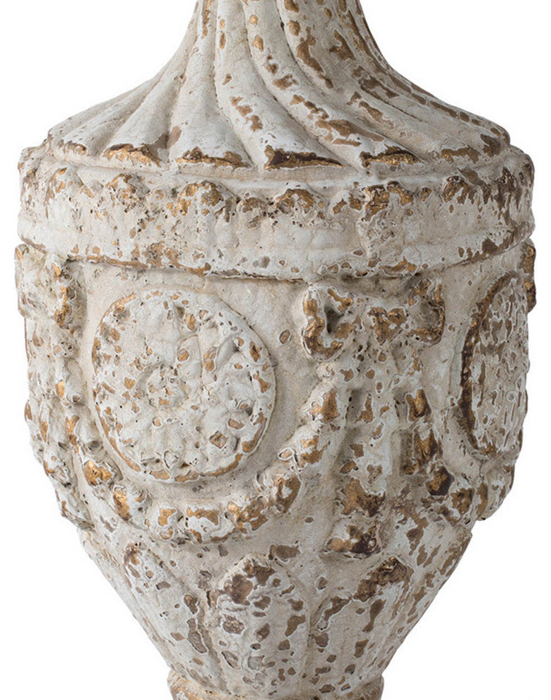 Benzara BM285037 31" Accent Side Table, Fir Wood, Engraved, Antique White