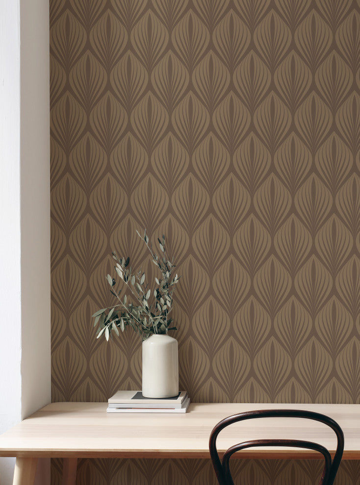 Elegant Modern Leaves Peel and Stick Vinyl Wallpaper, Brown, 24"w X 108"h