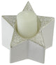 4" Glittered and White Star Pillar Candle Holder Decoration