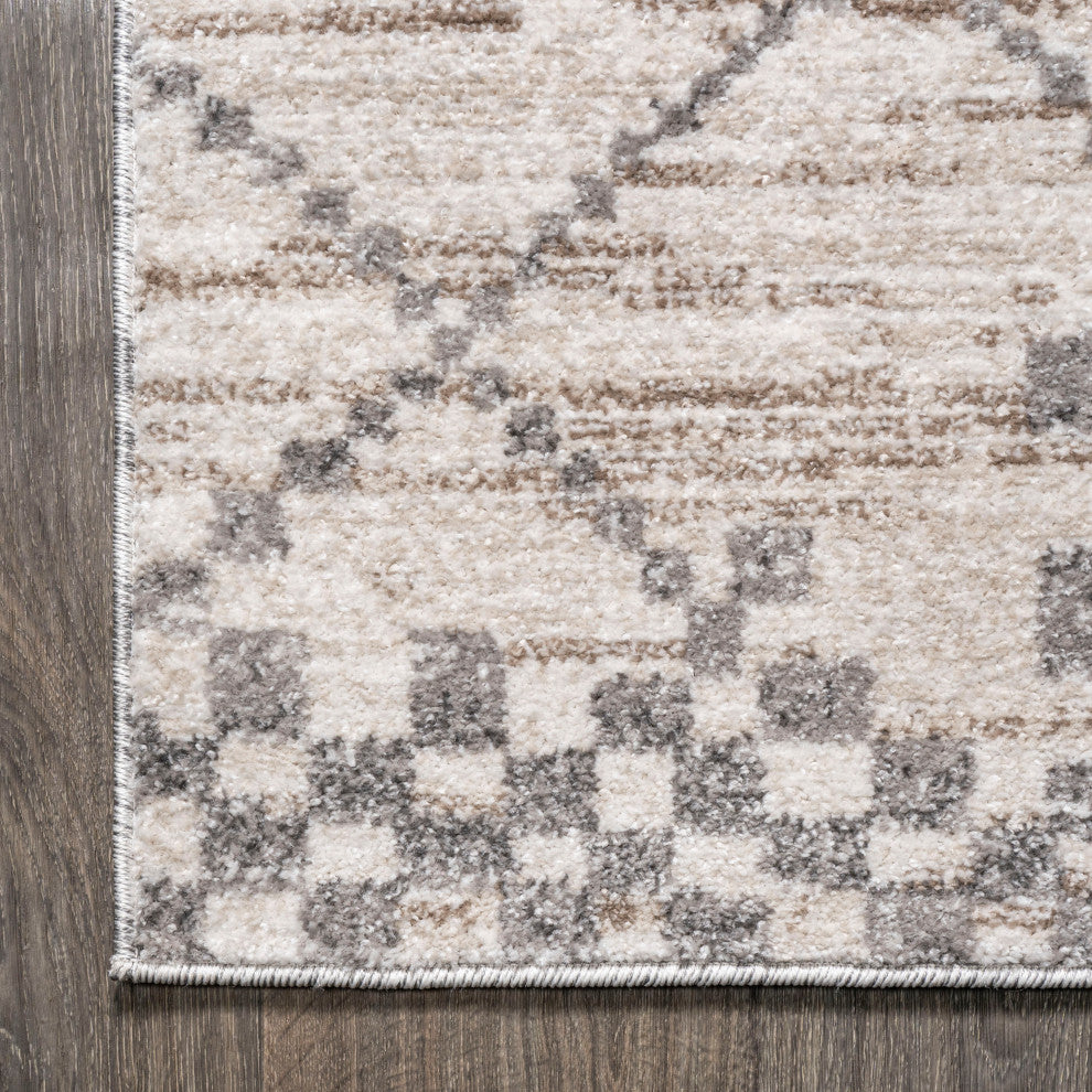 Asilah Moroccan Modern Diamond Runner Rug, Light Gray, 8 X 10