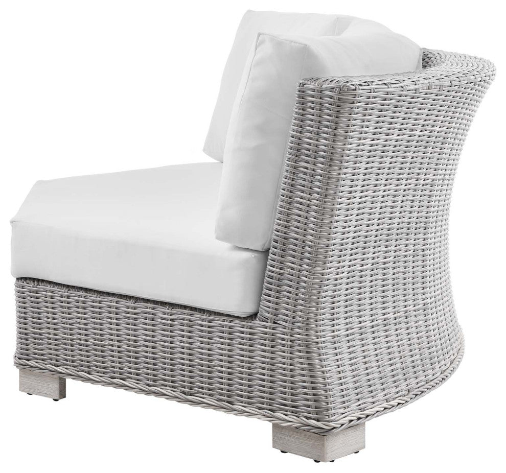 Lounge Sectional Sofa Chair Table Set, Rattan, Wicker, Gray White, Outdoor