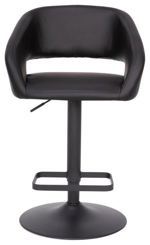 Erik Contemporary Vinyl Adjustable Height Barstool with Rounded Mid-Back, Black