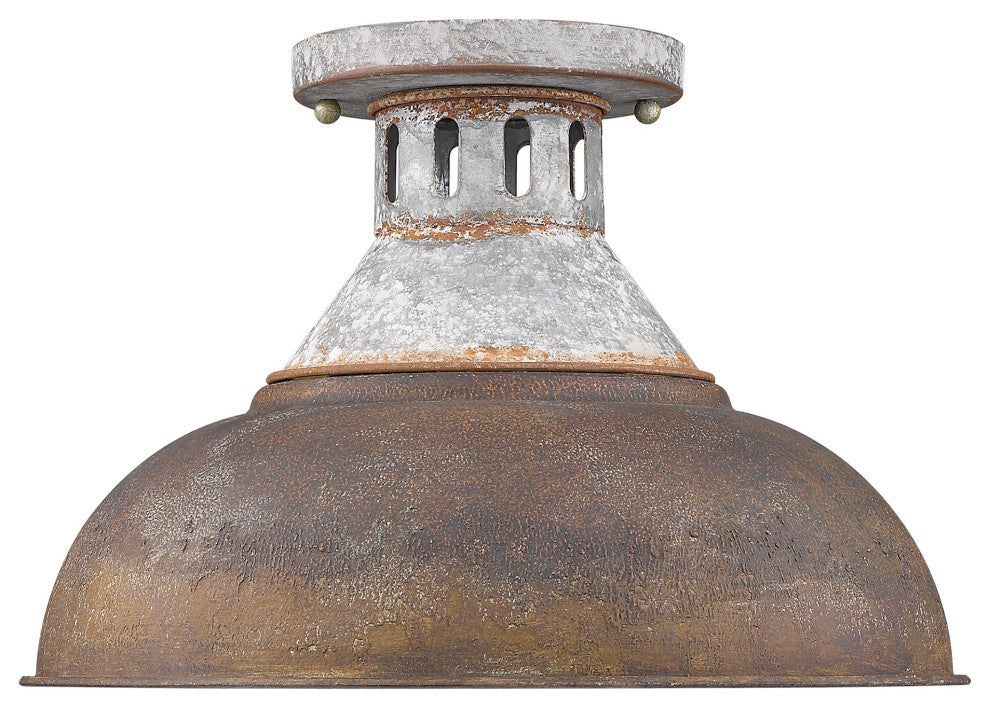 Golden Lighting 0865-SF RUST Kinsley 14"W Semi-Flush Ceiling - Aged Galvanized